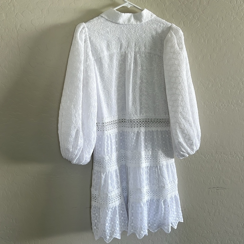 Alice + Olivia Blakesley Blouson Sleeve Eyelet Mini Dress - Picture 8 of 9